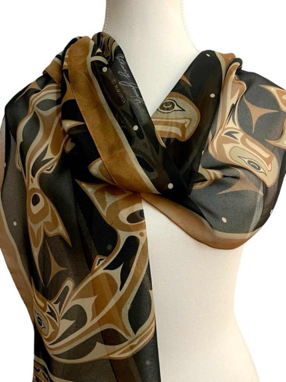 Anthony Joseph Coast Salish Salmon Art Scarf 33 x 60